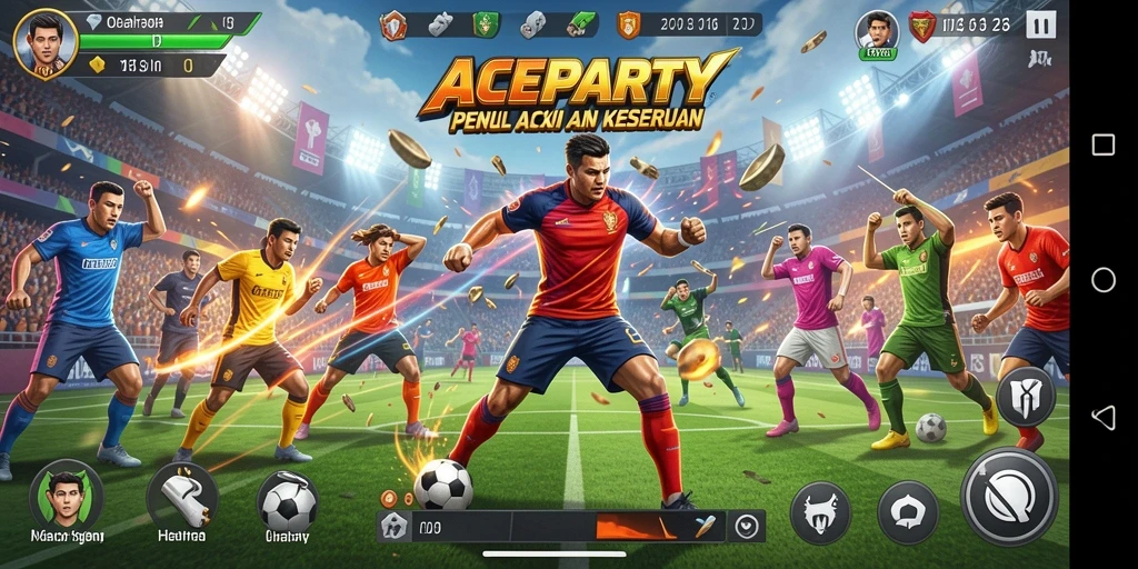 Screenshot gameplay ACEPARTY yang menampilkan aksi seru permainan olahraga.