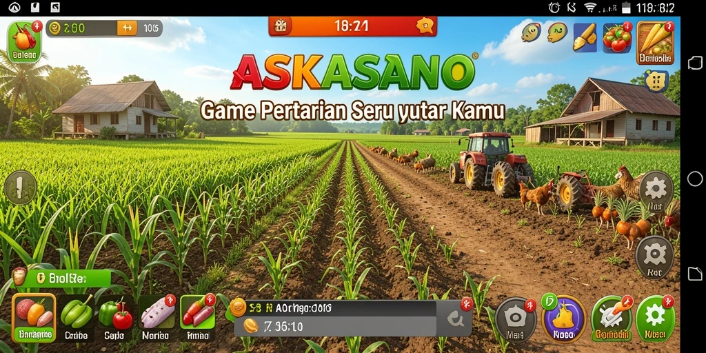 Screenshot gameplay ASKASINO yang menampilkan aktivitas bertani.
