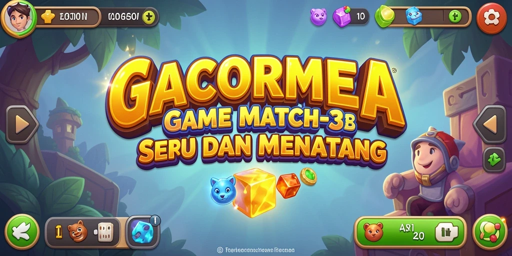 Screenshot gameplay GACORMEGA dengan kombinasi warna-warni match-3.