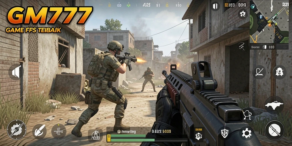 Tampilan seru pertempuran dalam game FPS GM777.